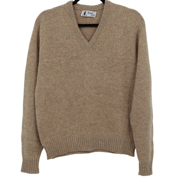 Knight‎ Knit Wool Sweater Mens M Tan Snow Boarding Layering Outdoors Camp Hiking - Picture 1 of 13